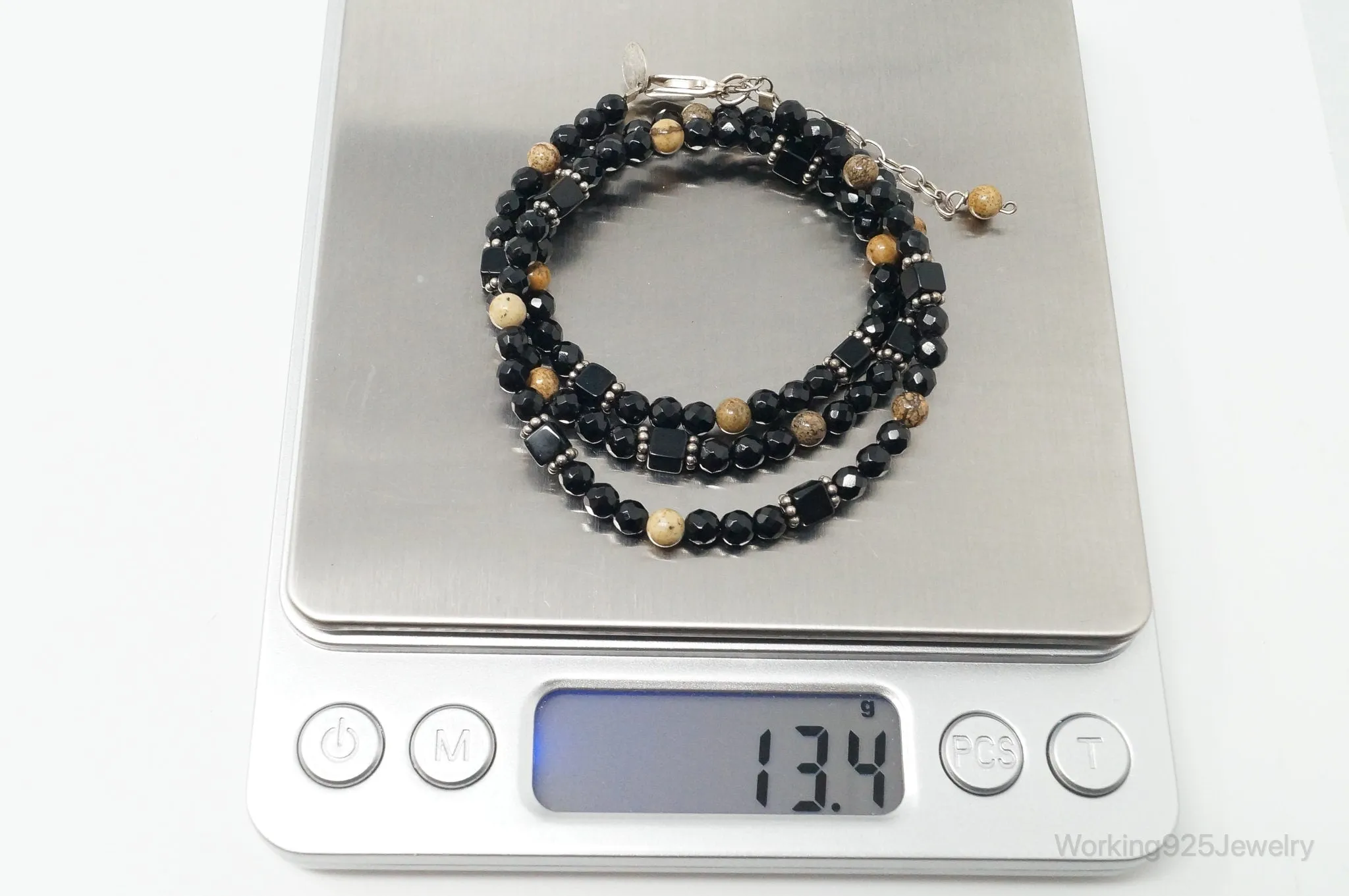 Designer SAJEN Black Onyx Jasper Beads Sterling Silver Necklace