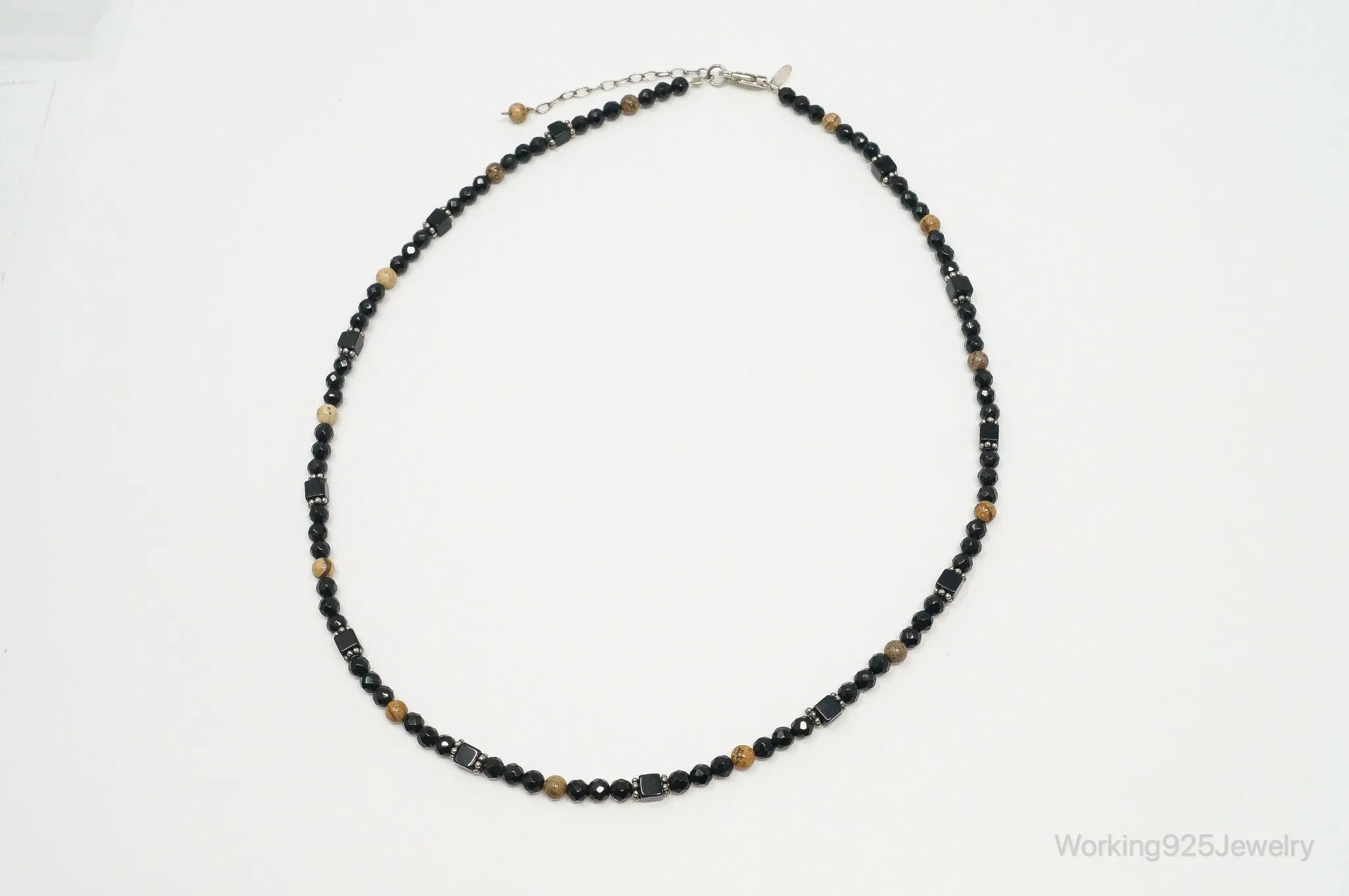 Designer SAJEN Black Onyx Jasper Beads Sterling Silver Necklace