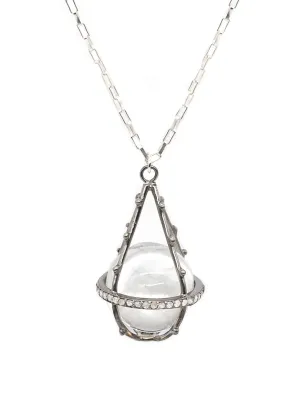 Diamond and silver crystal ball necklace