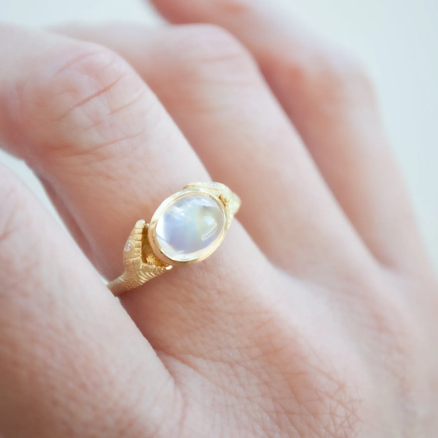 Double Headed Moonstone Serpent Ring