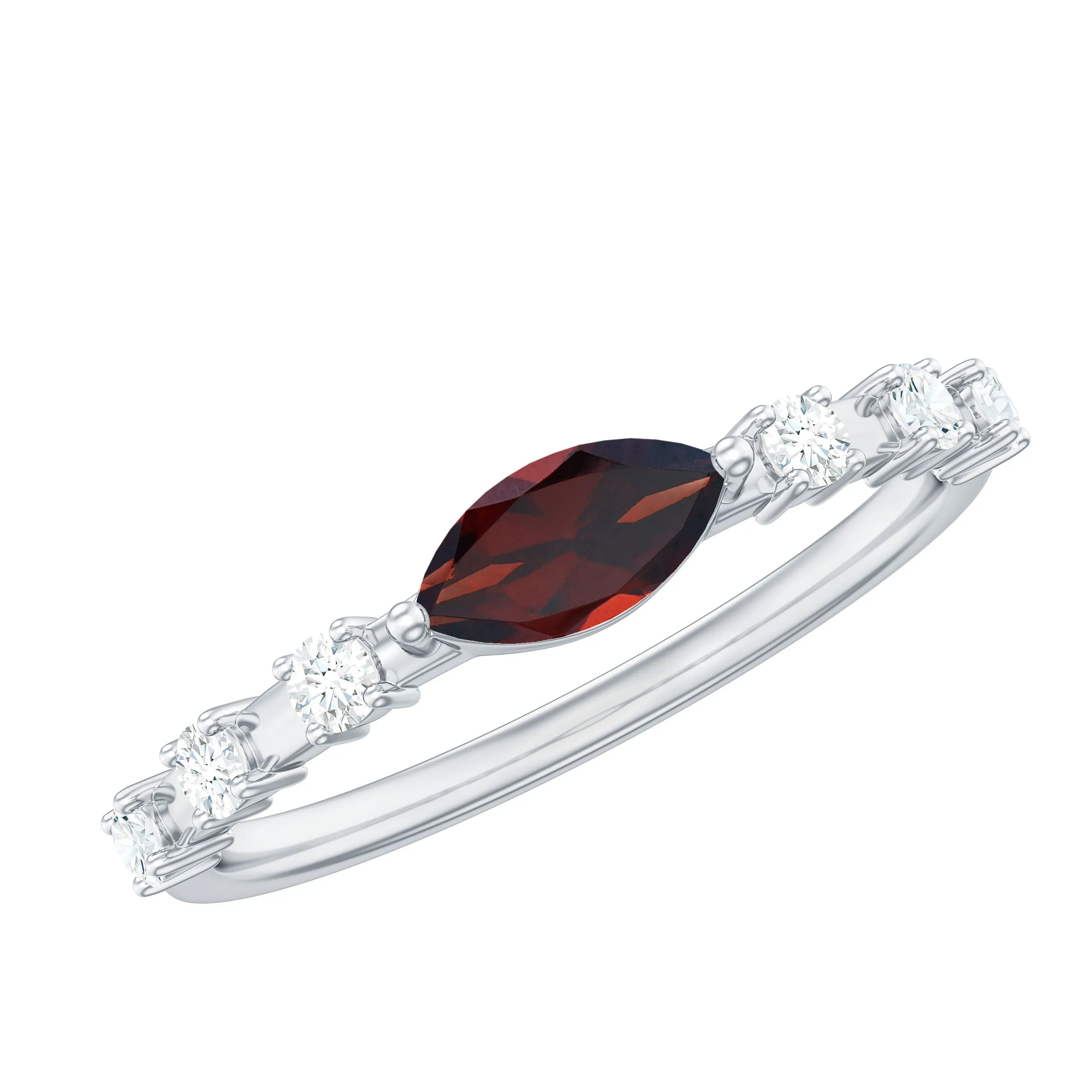 East West Marquise Garnet and Diamond Promise Ring