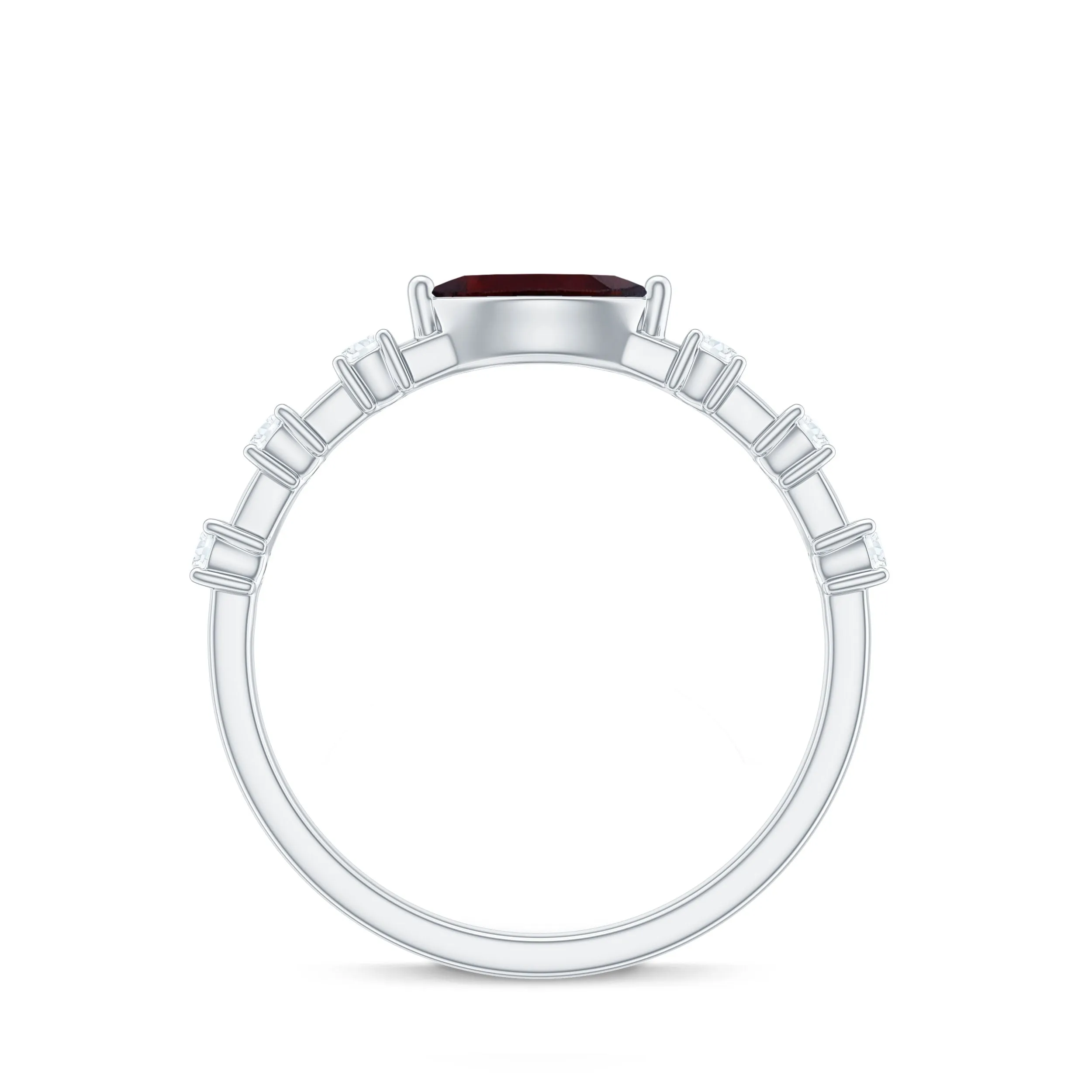 East West Marquise Garnet and Diamond Promise Ring