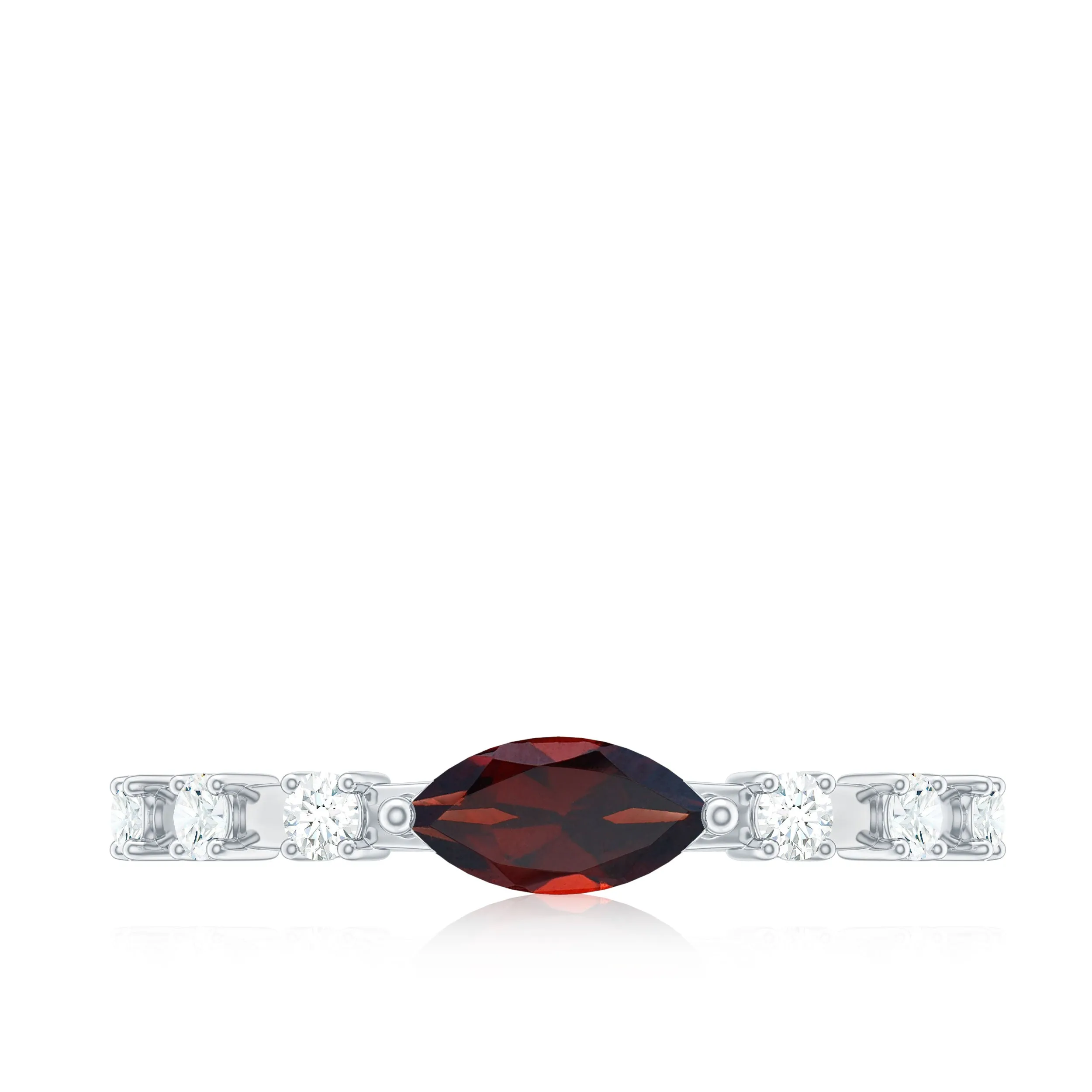 East West Marquise Garnet and Diamond Promise Ring