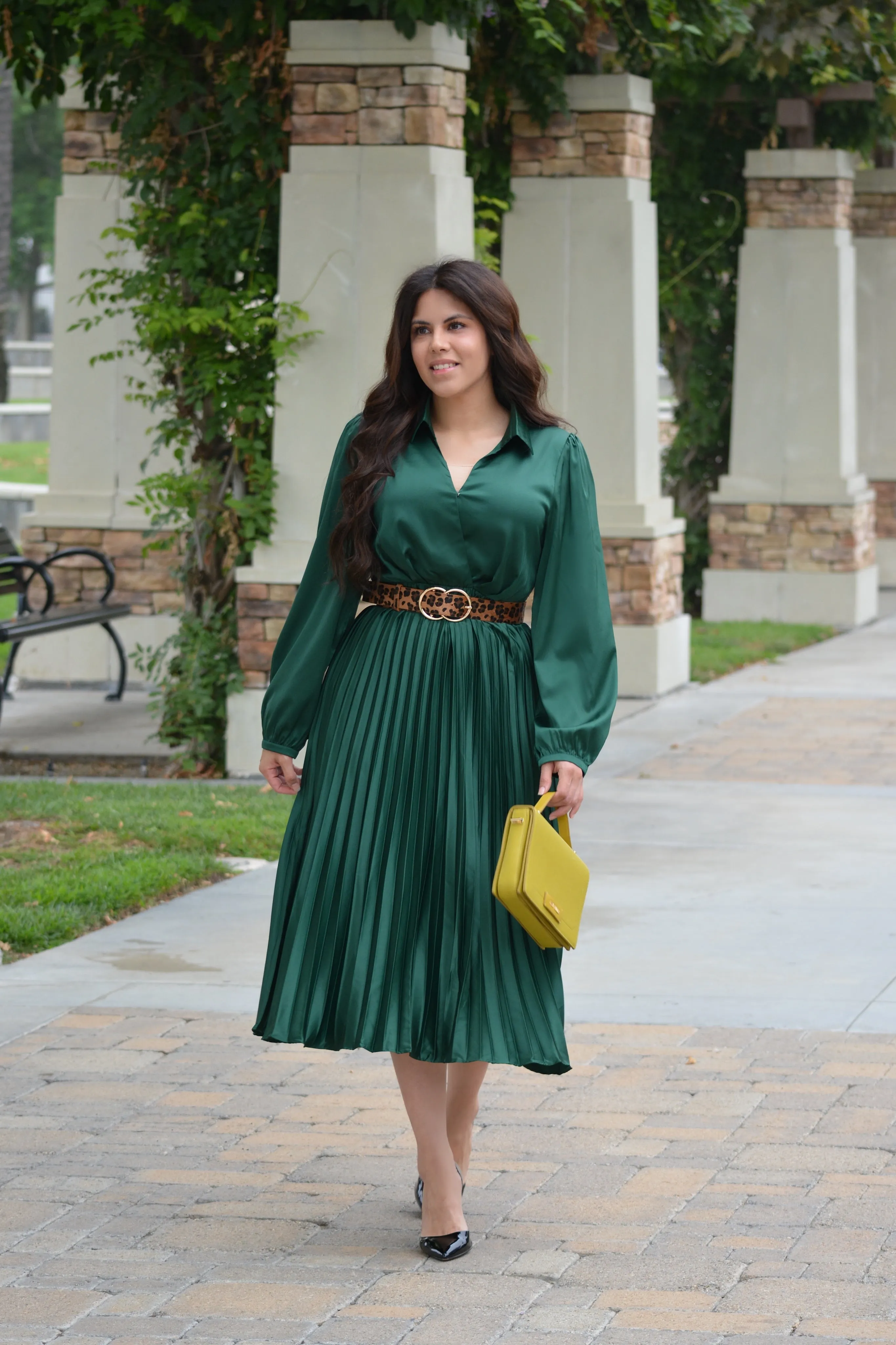 Edith Emerald Green Satin Dress