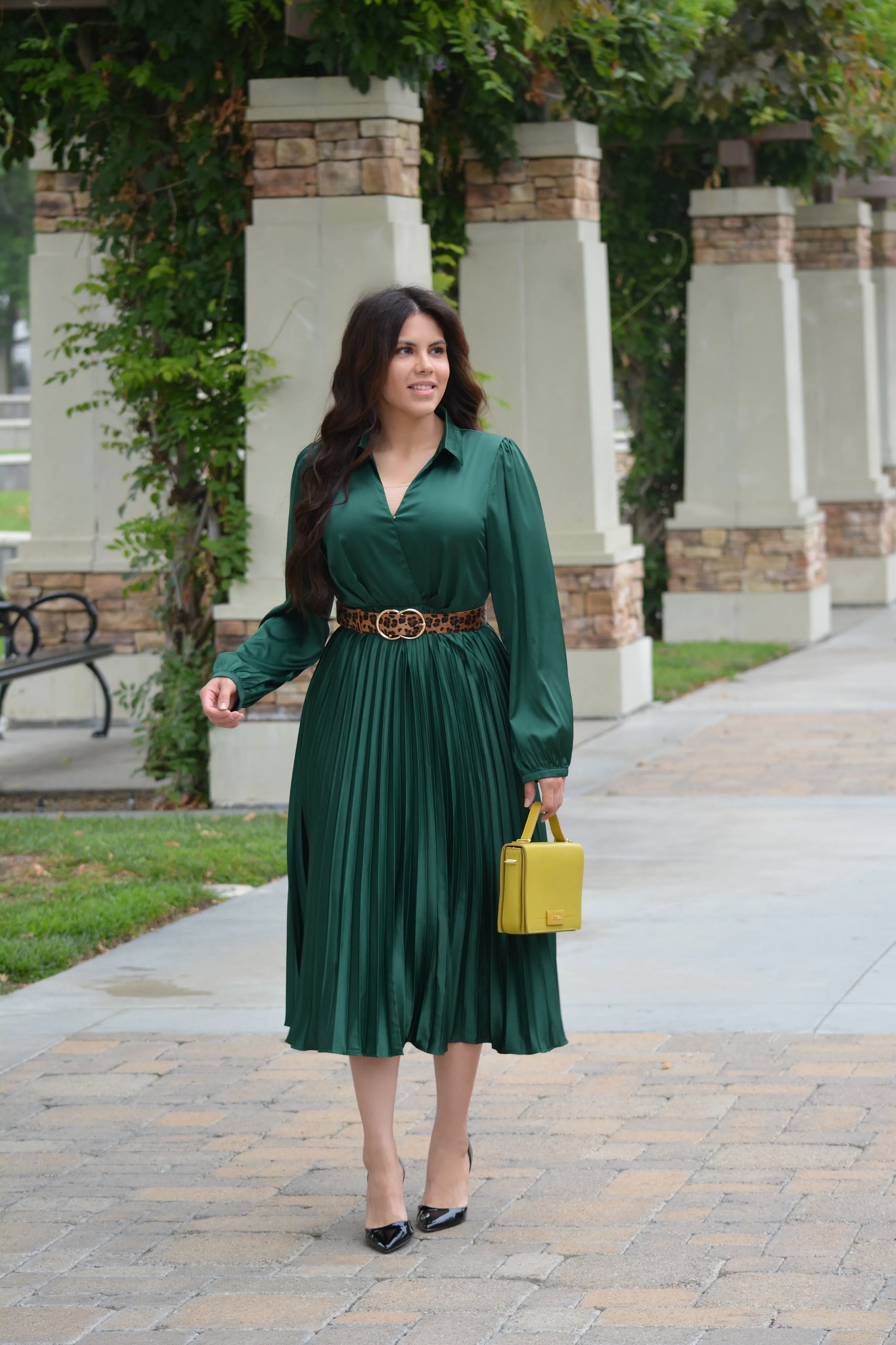 Edith Emerald Green Satin Dress