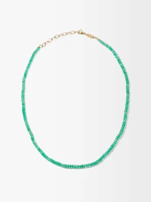 Emerald & 18kt gold beaded necklace