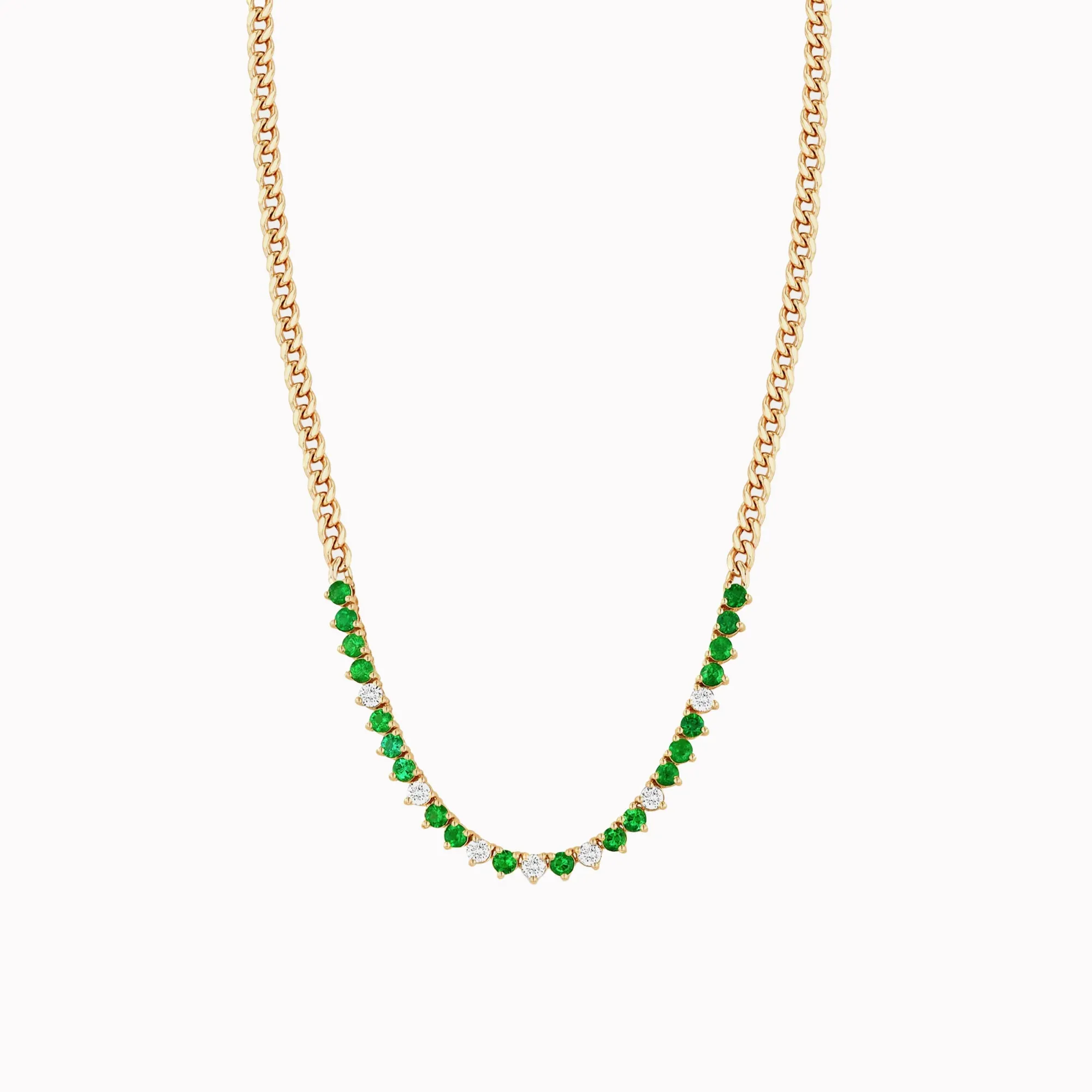 Emerald & Diamond Segment Curb Chain Necklace