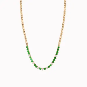 Emerald & Diamond Segment Curb Chain Necklace