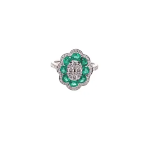 Emerald and Diamond Flower Ring