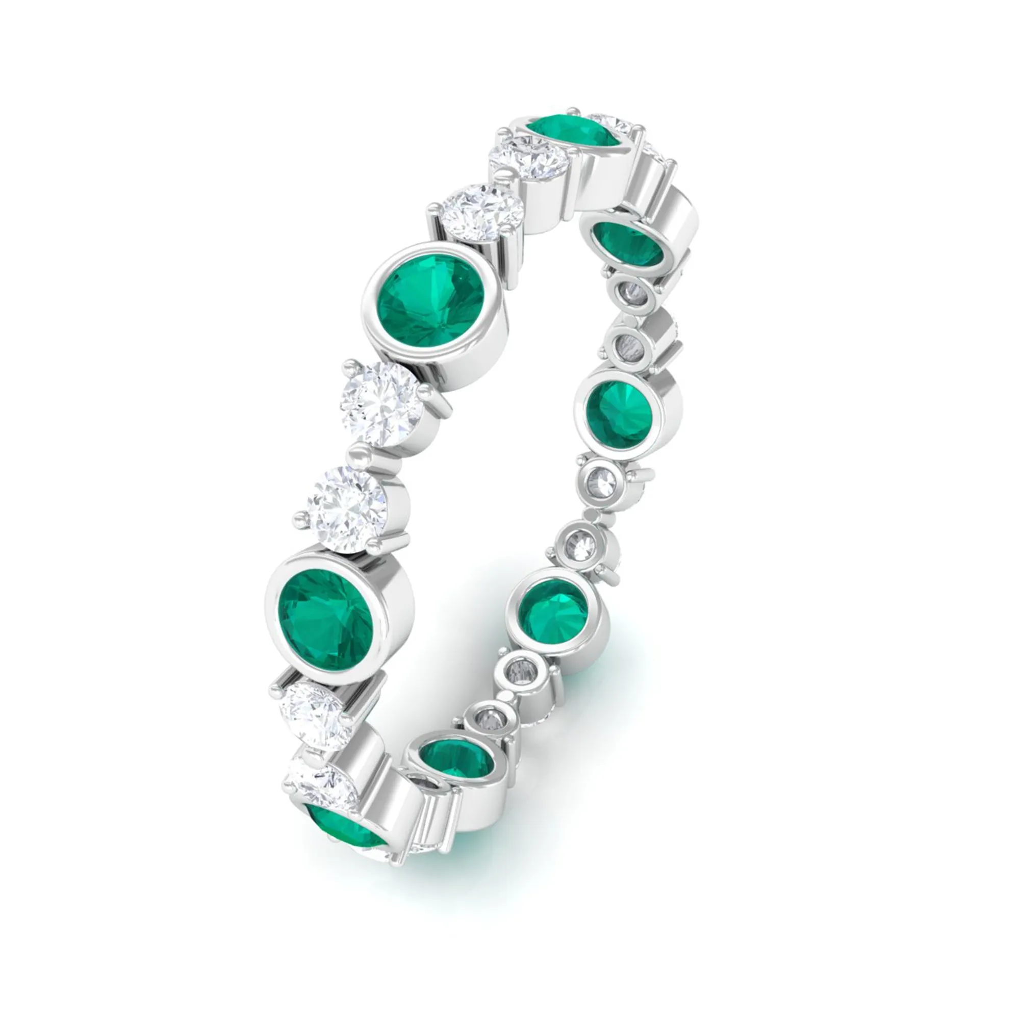 Emerald and Diamond Minimal Eternity Ring