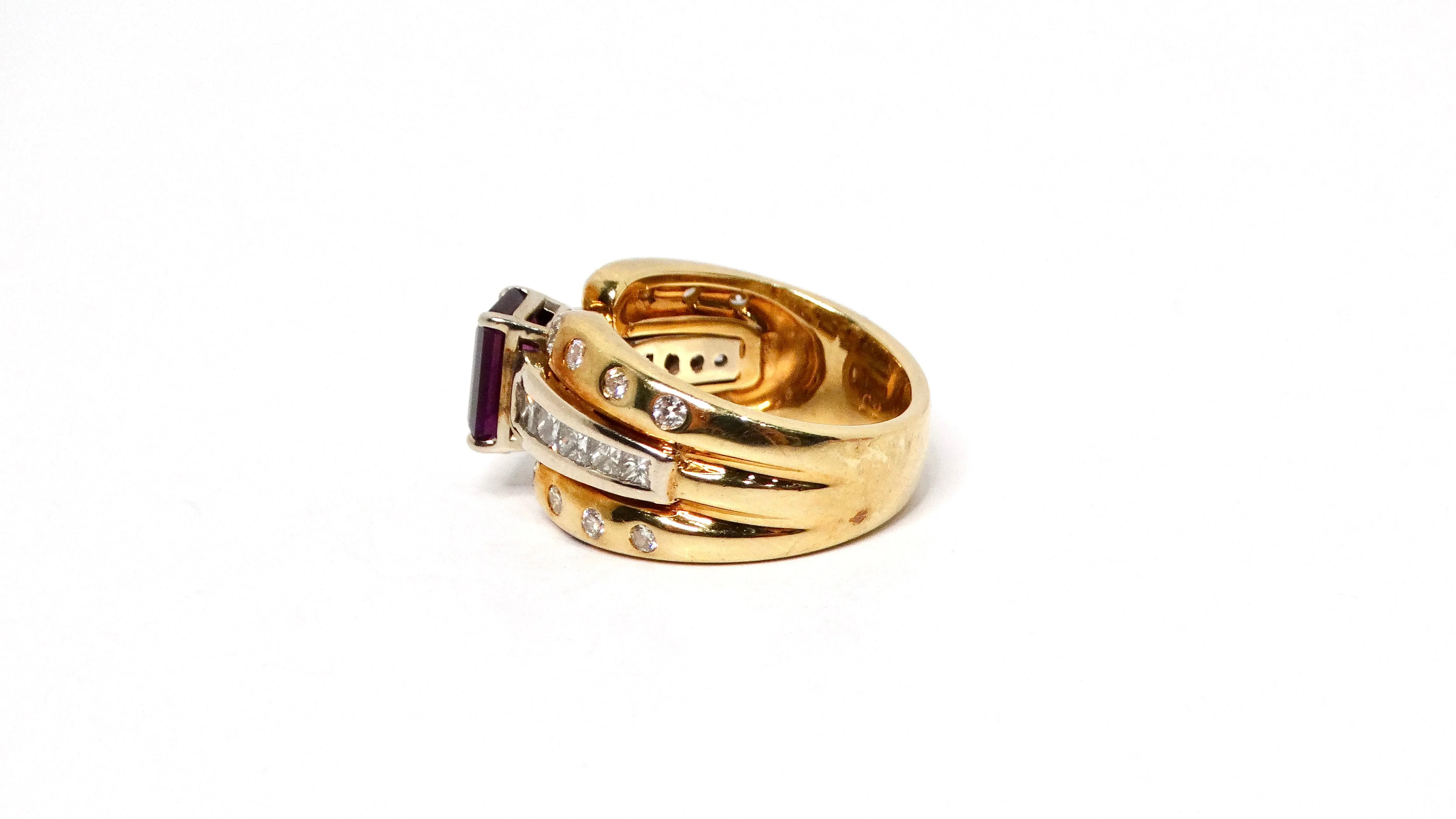 Emerald Cut Amethyst 14k Gold Cocktail Ring With Diamond Accents