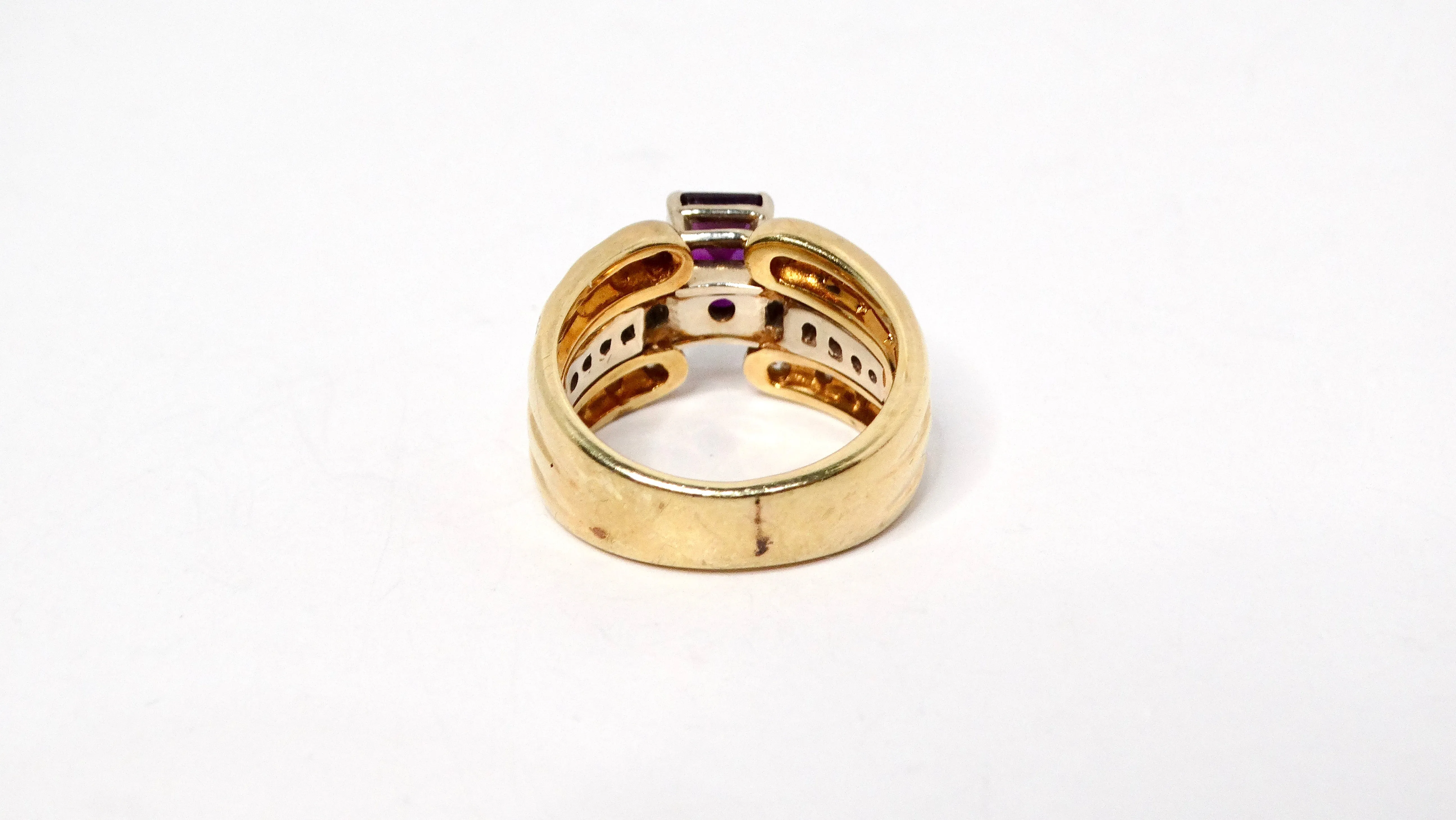 Emerald Cut Amethyst 14k Gold Cocktail Ring With Diamond Accents