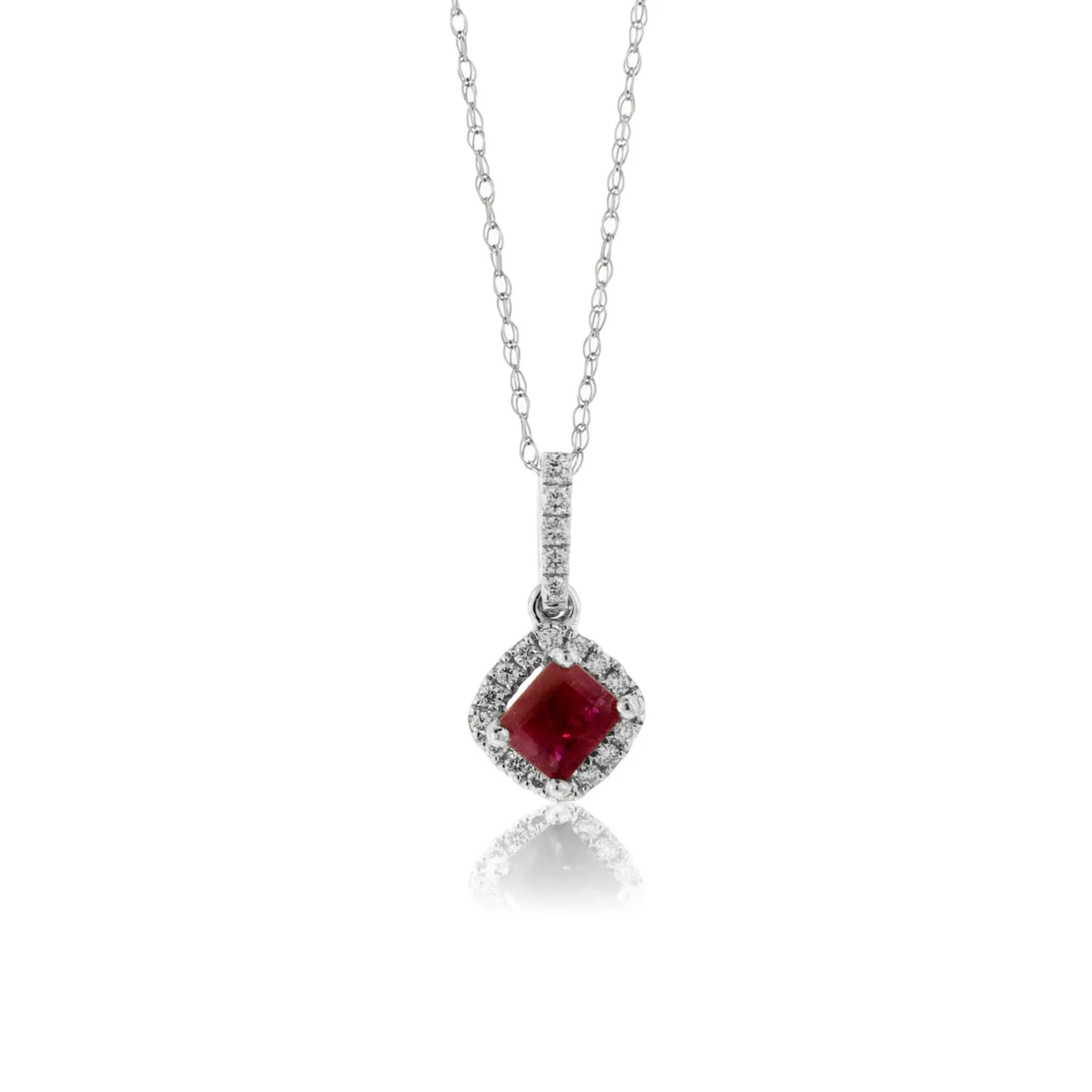 Emerald-Cut Red Emerald & Diamond Halo Drop Pendant