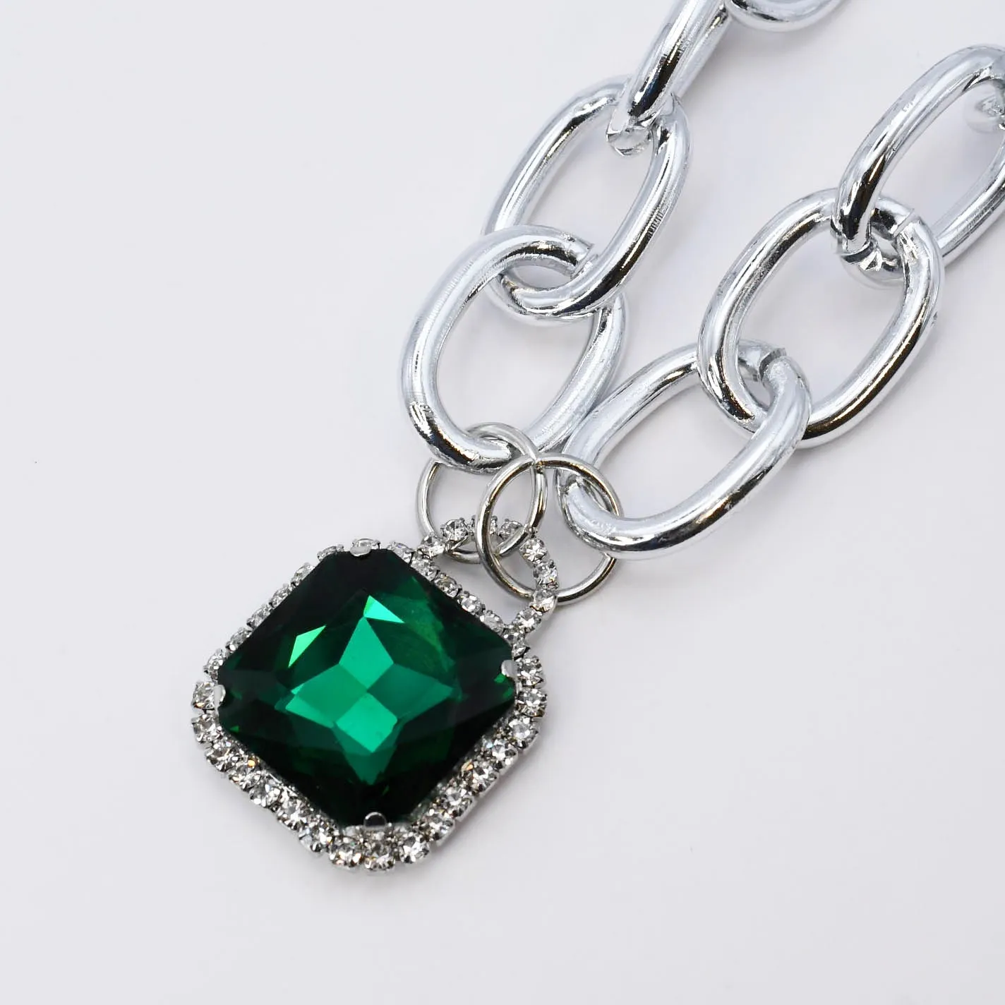 Emerald Glamour Chunk Necklace Silver