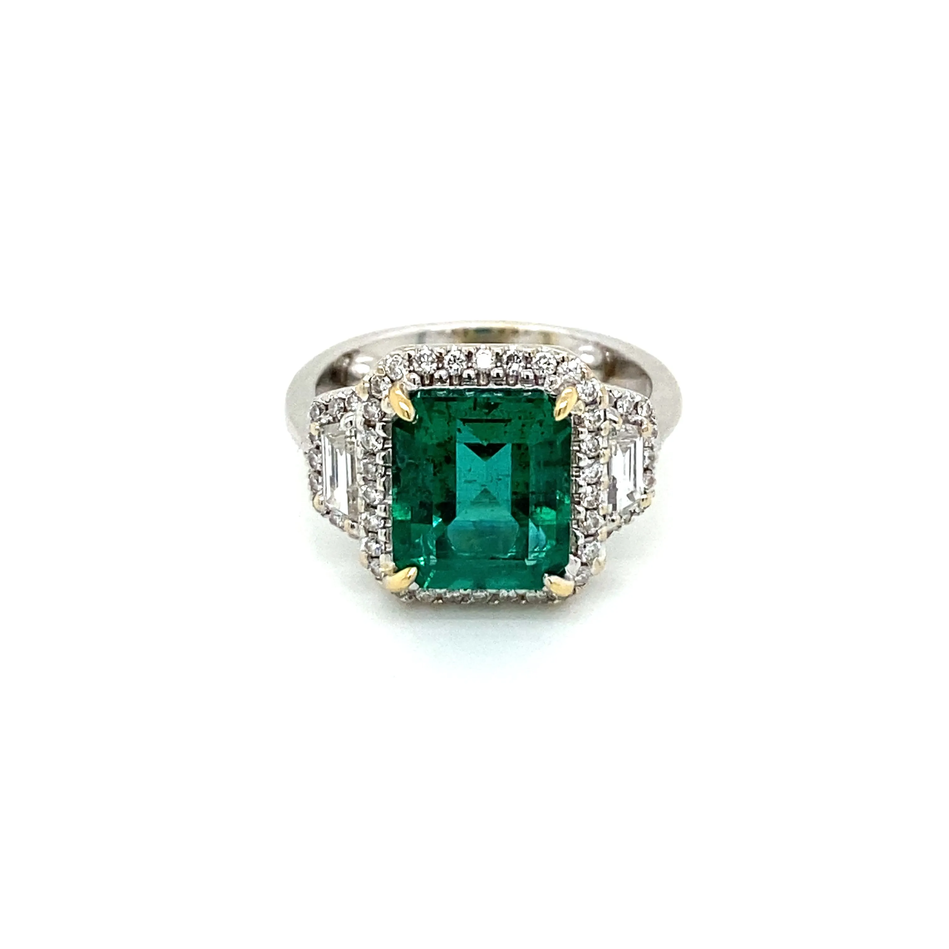 Estate Certified 3,33 Carat Natural Emerald Diamonds Gold Ring