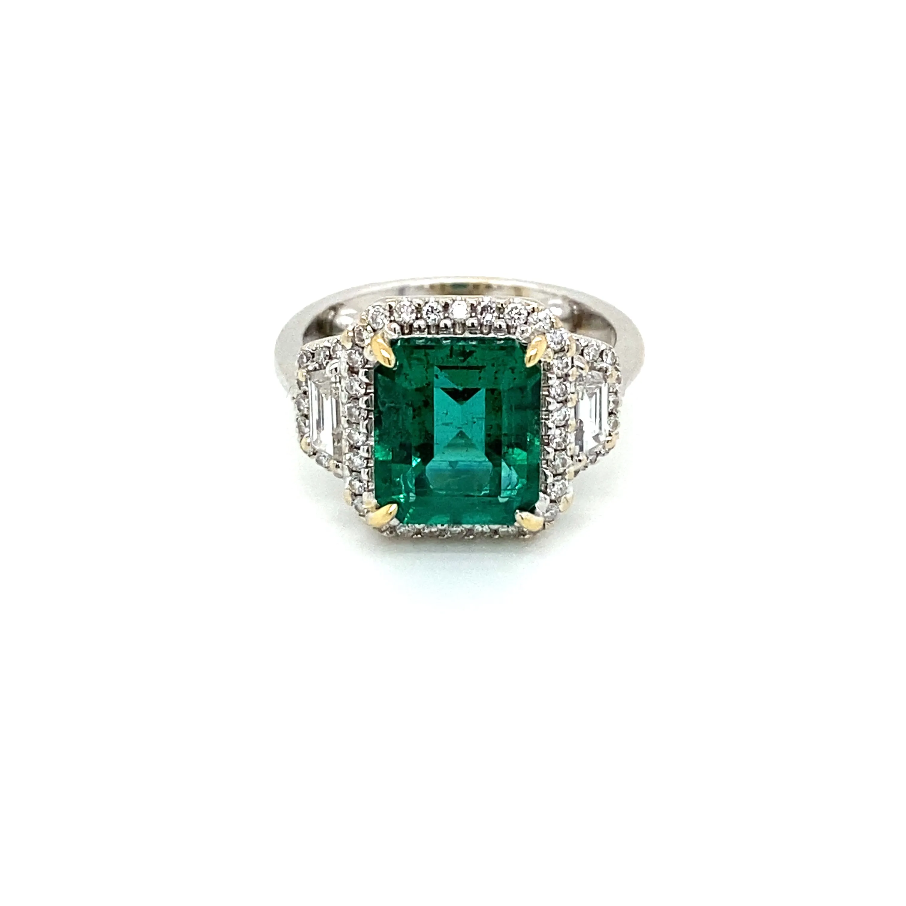 Estate Certified 3,33 Carat Natural Emerald Diamonds Gold Ring