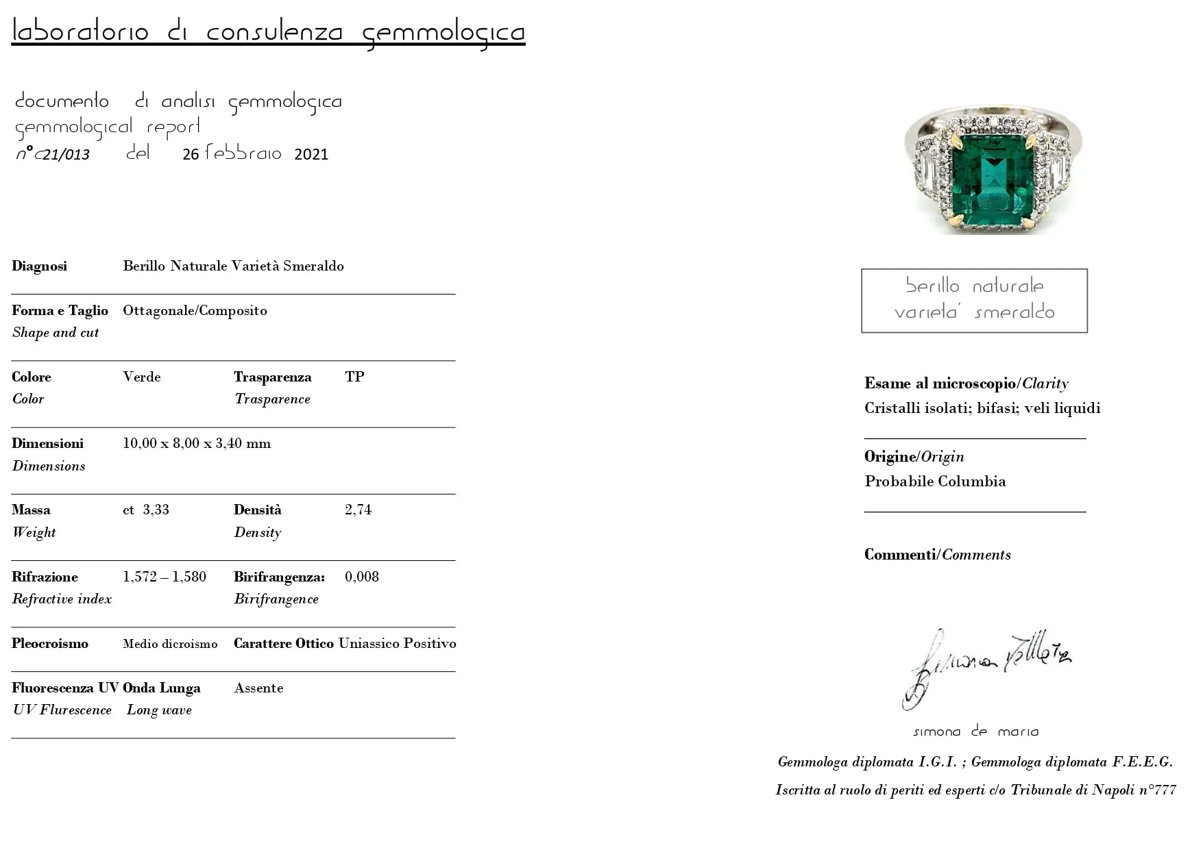 Estate Certified 3,33 Carat Natural Emerald Diamonds Gold Ring