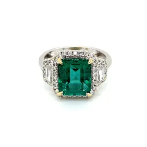 Estate Certified 3,33 Carat Natural Emerald Diamonds Gold Ring