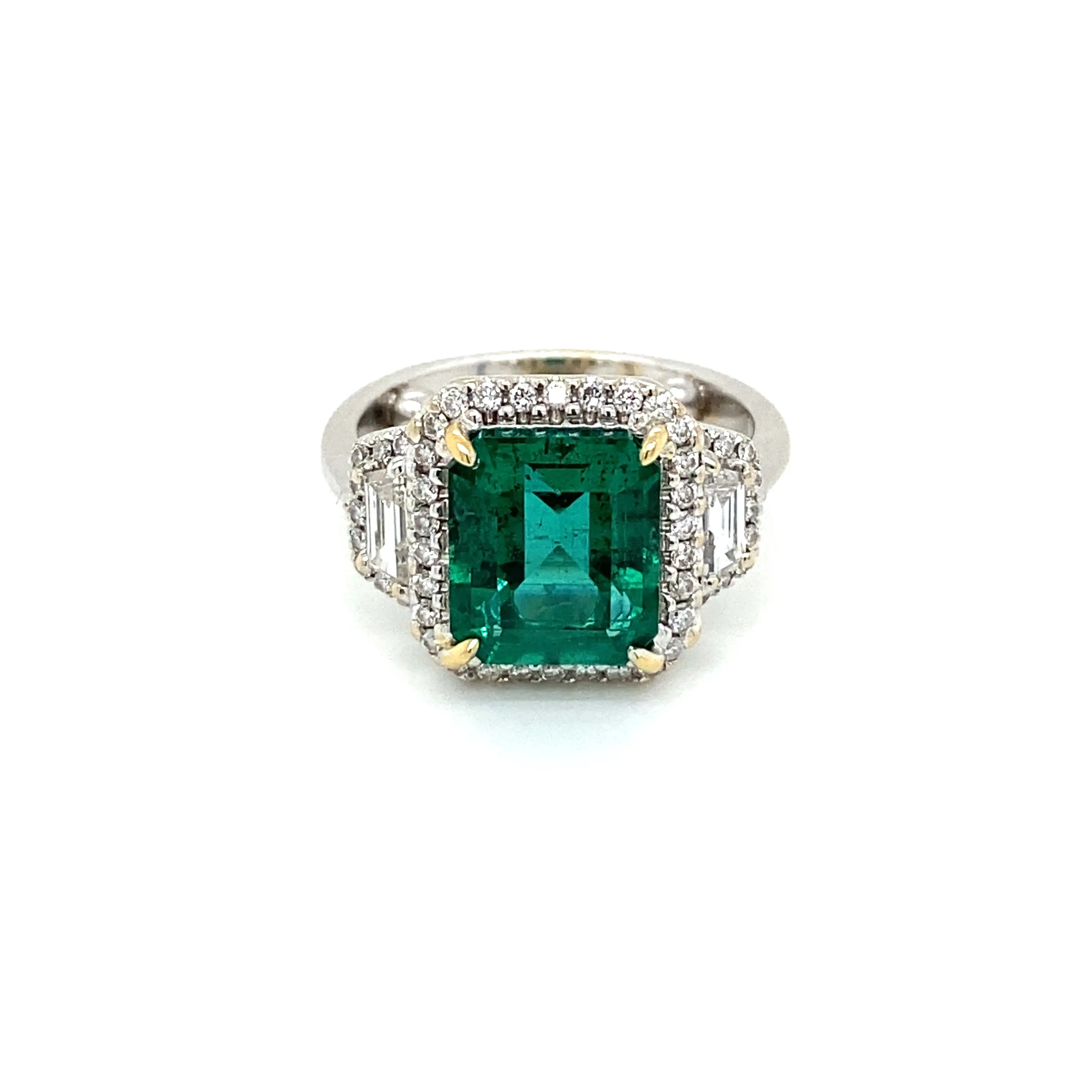 Estate Certified 3,33 Carat Natural Emerald Diamonds Gold Ring