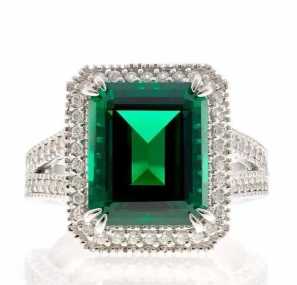 Fancy Faux Emerald Cubic Zirconia Cocktail Ring In Sterling Silver