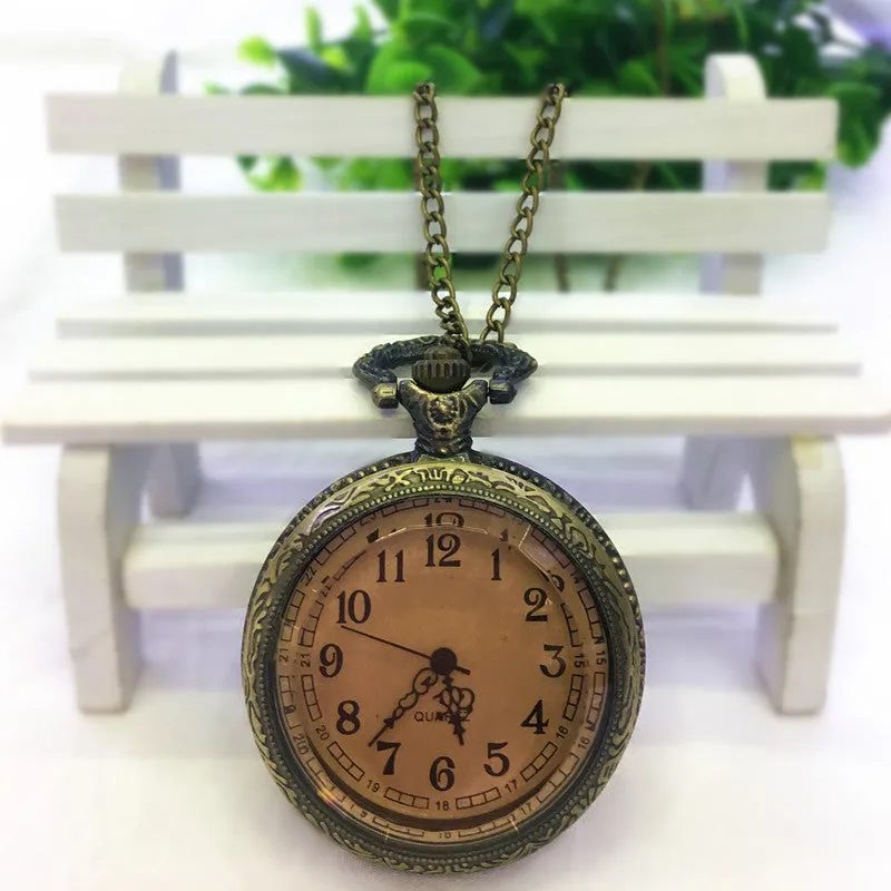 Fashion Gift Quartz Pocket Watch Flip Digital Tawny Glass Pocket Watch Watch Necklace Vintage Pocket Watch