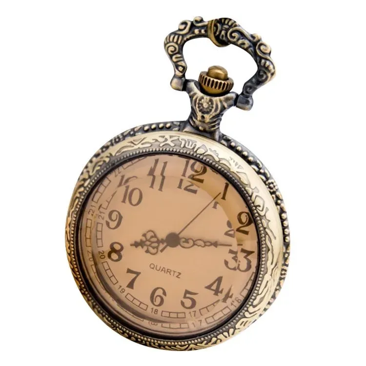 Fashion Gift Quartz Pocket Watch Flip Digital Tawny Glass Pocket Watch Watch Necklace Vintage Pocket Watch