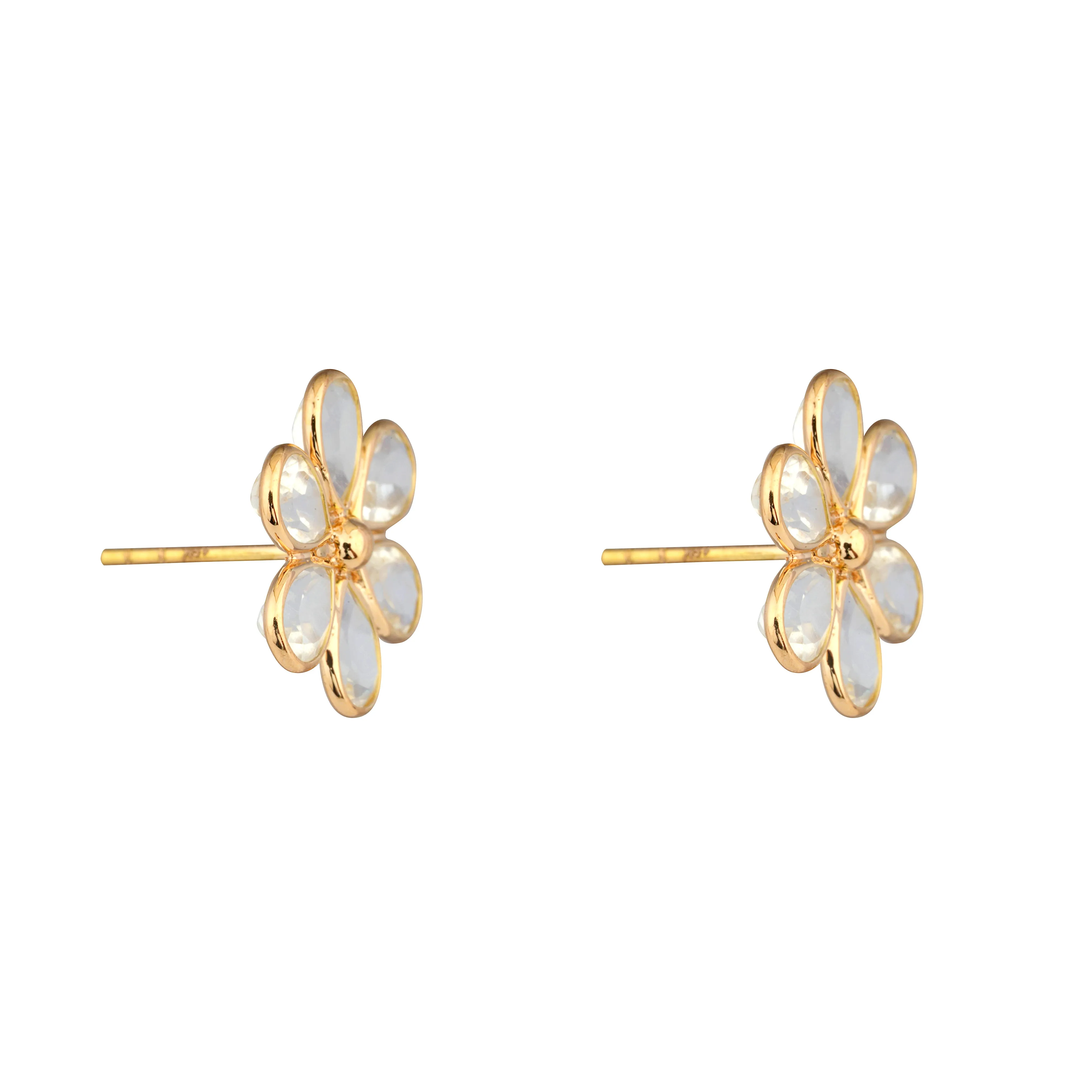 Flora Rainbow Moonstone Studs, 18k Gold