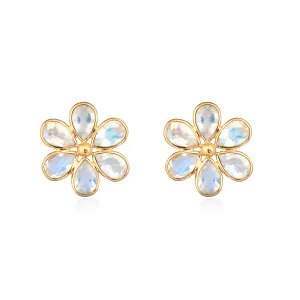 Flora Rainbow Moonstone Studs, 18k Gold