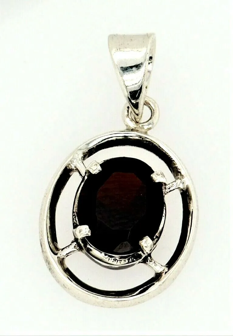 Garnet & 925 Sterling Silver Pendant Fine Gemstone Jewellery