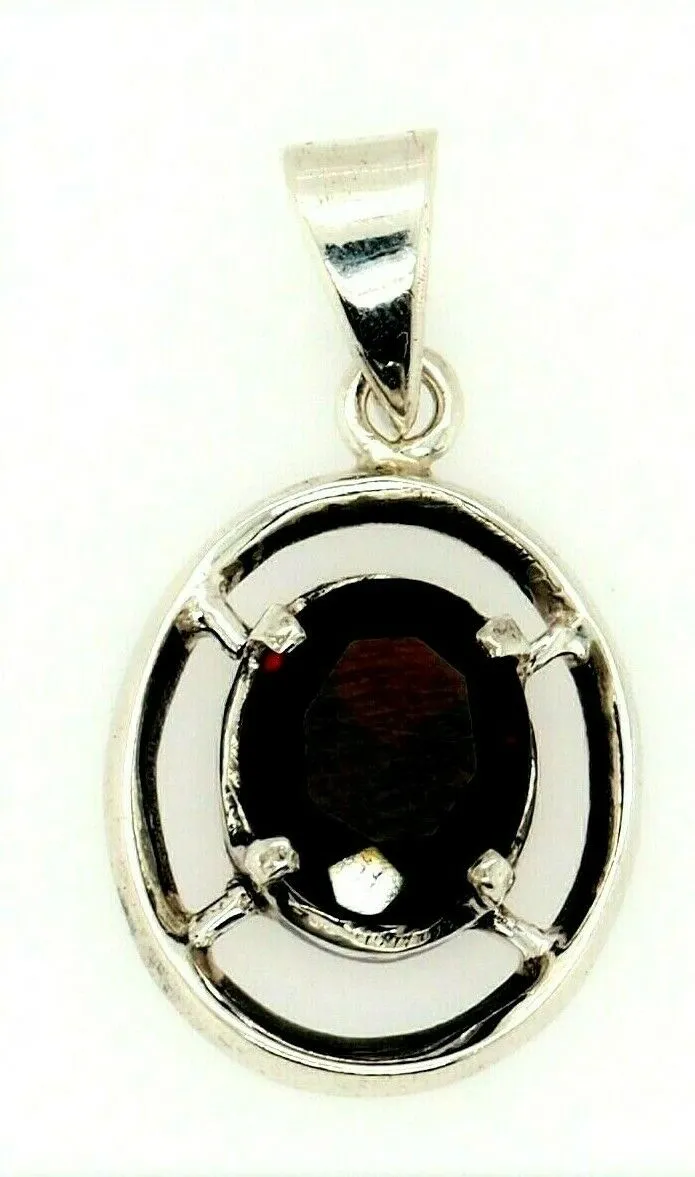 Garnet & 925 Sterling Silver Pendant Fine Gemstone Jewellery