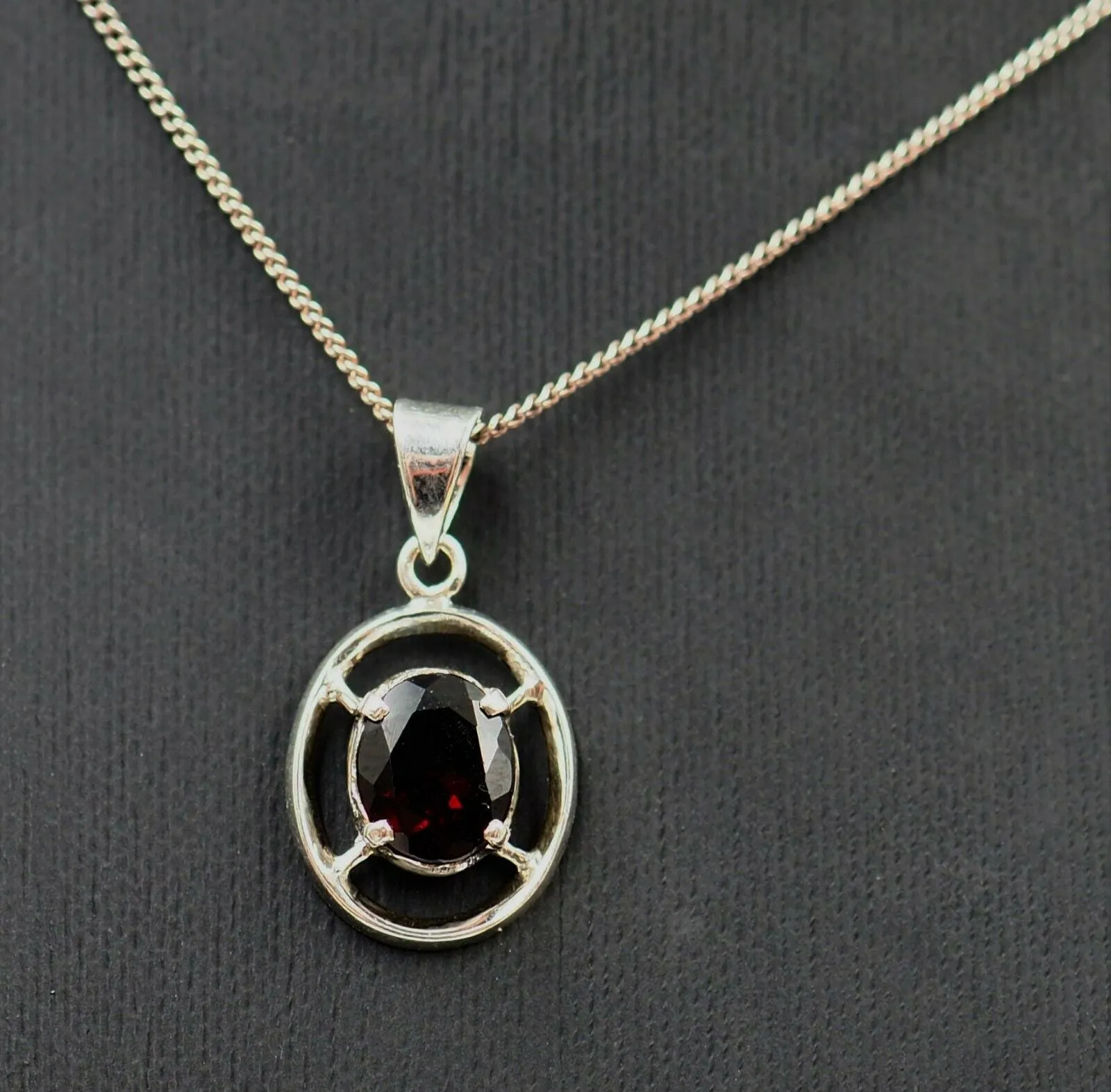 Garnet & 925 Sterling Silver Pendant Fine Gemstone Jewellery