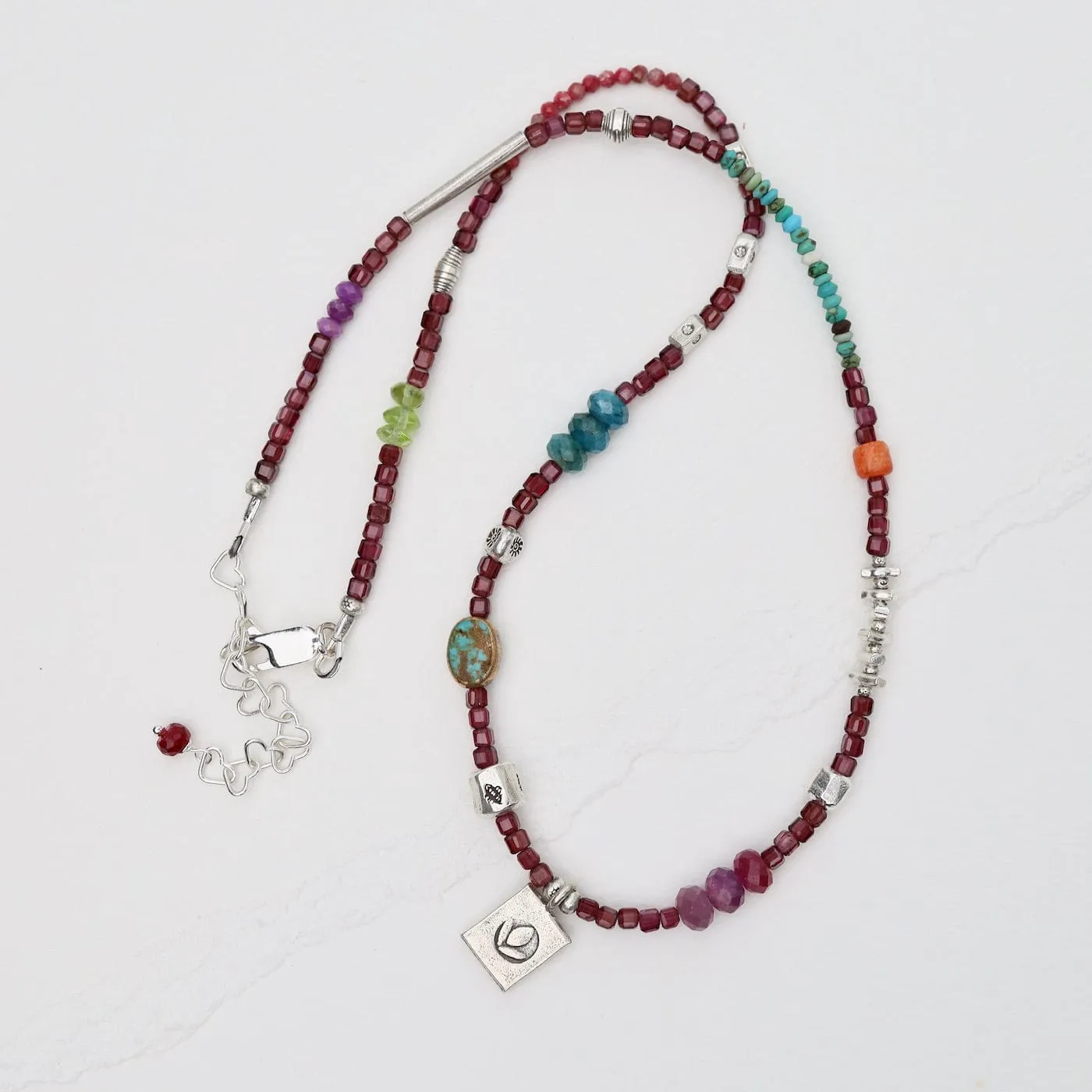 Garnet Cube with Lotus Necklace