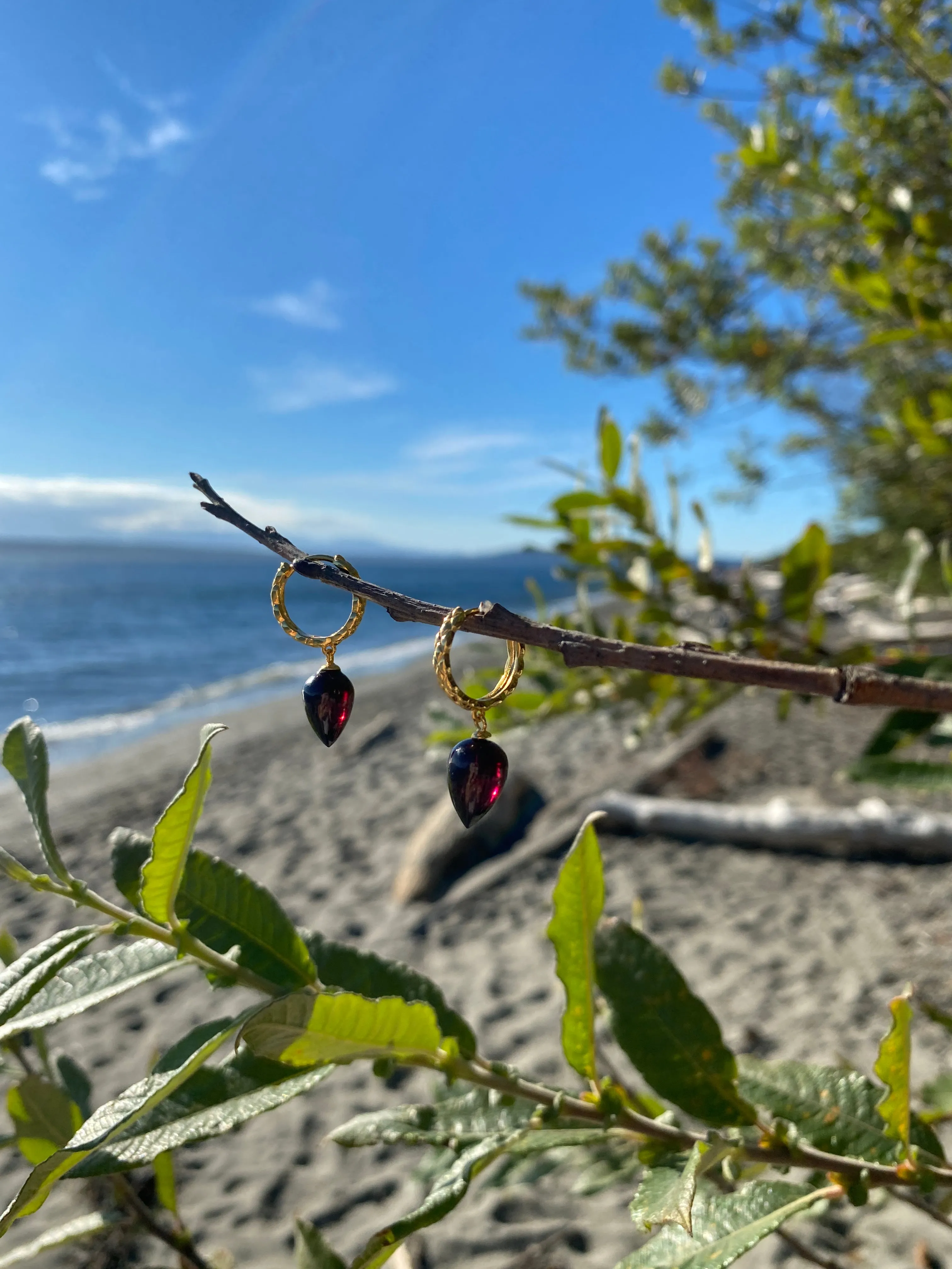 Garnet Hoop Earrings