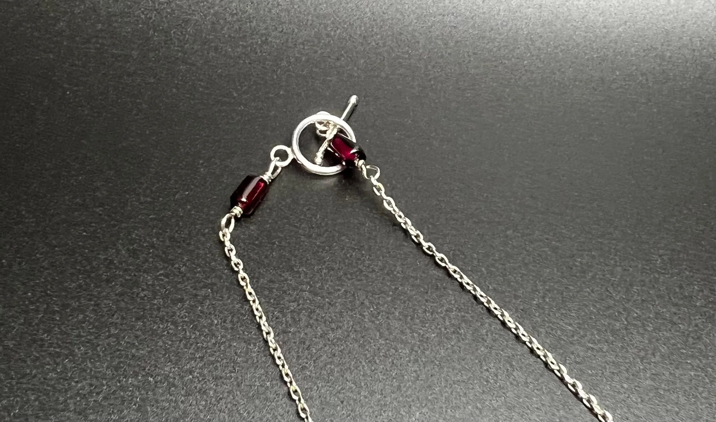 Garnet, Smoky Quartz, Sterling Silver Asymmetrical Necklace