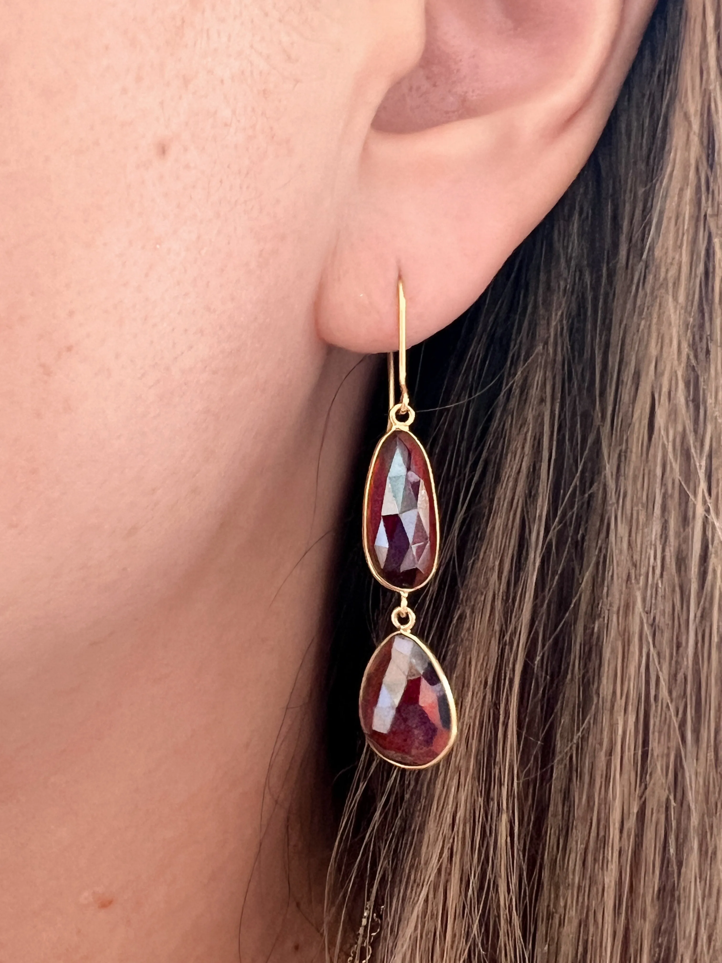 Garnet Yellow Gold Drop Earrings