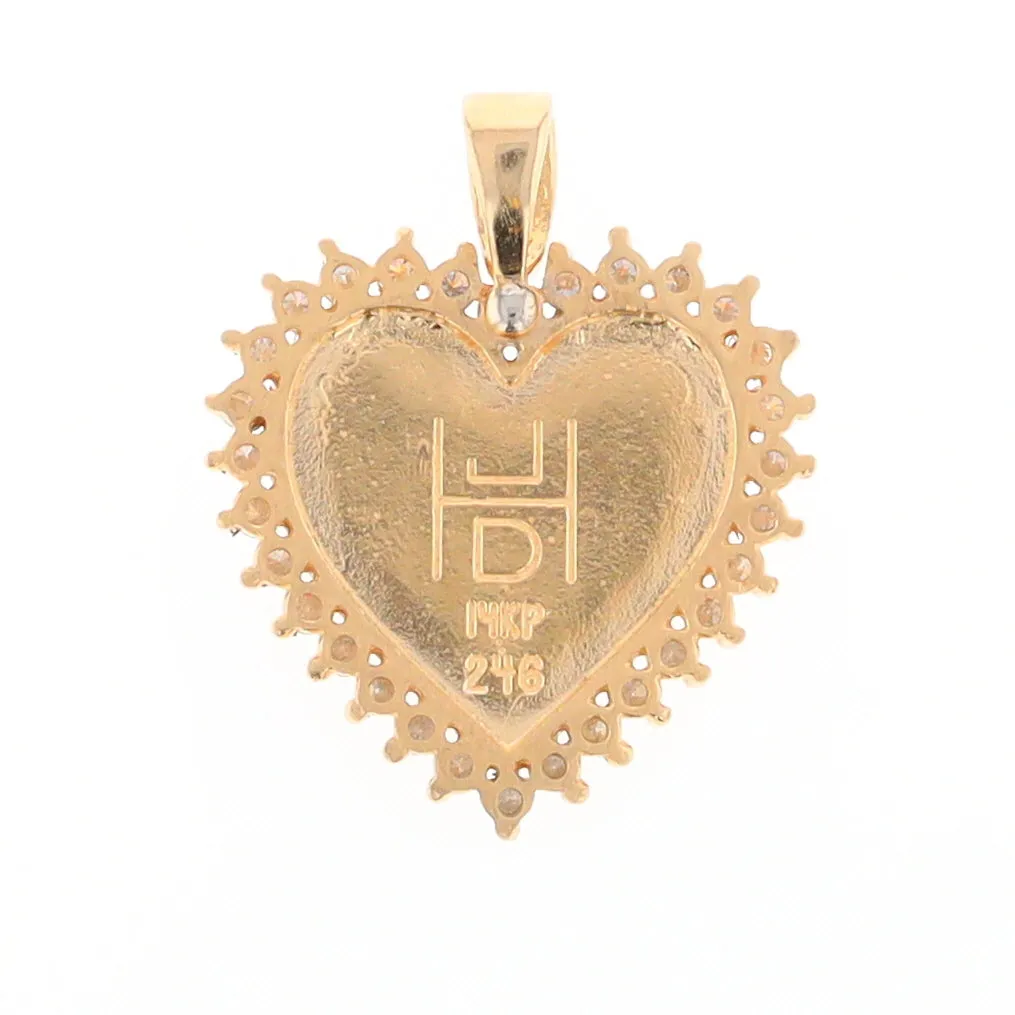 Gold Quartz Necklace Heart Shape Inlaid 1.54ctw Halo Diamond Pendant