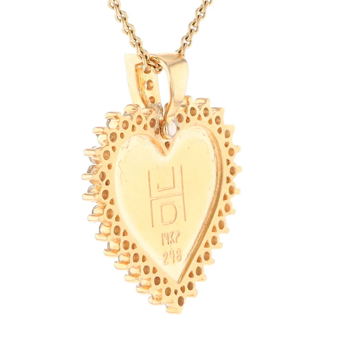 Gold Quartz Necklace Heart Shape Inlaid 1.54ctw Halo Diamond Pendant