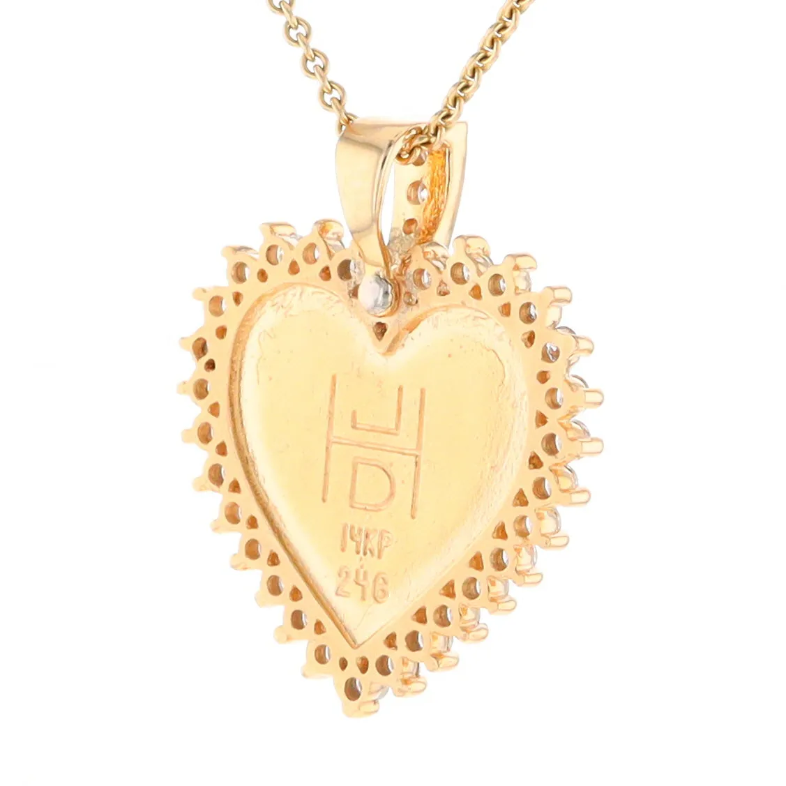 Gold Quartz Necklace Heart Shape Inlaid 1.54ctw Halo Diamond Pendant