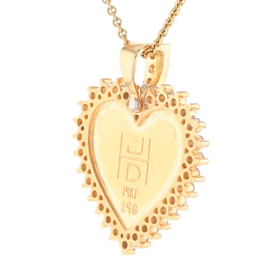 Gold Quartz Necklace Heart Shape Inlaid 1.54ctw Halo Diamond Pendant