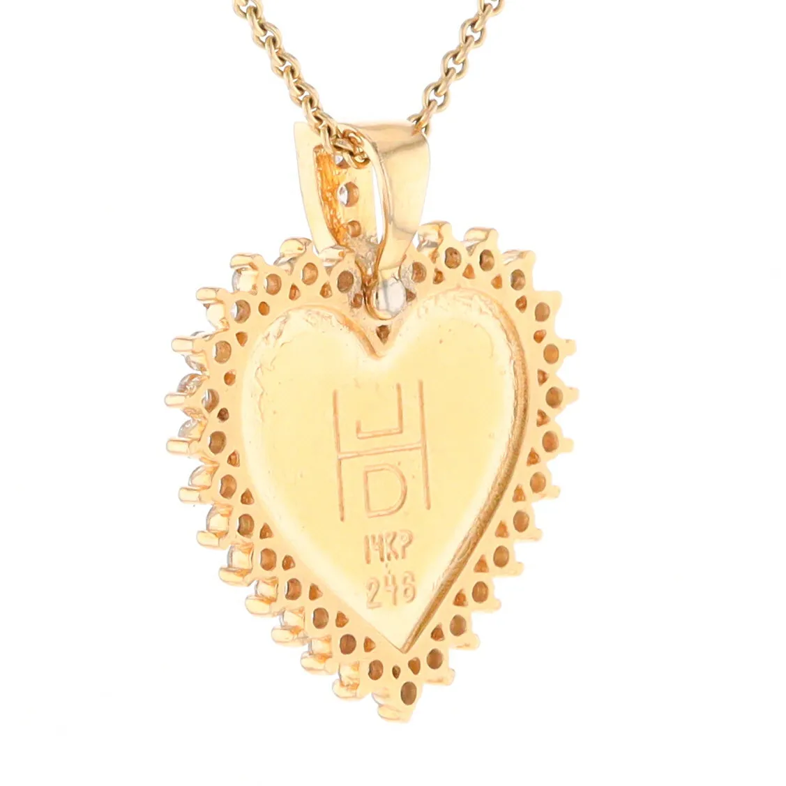 Gold Quartz Necklace Heart Shape Inlaid 1.54ctw Halo Diamond Pendant