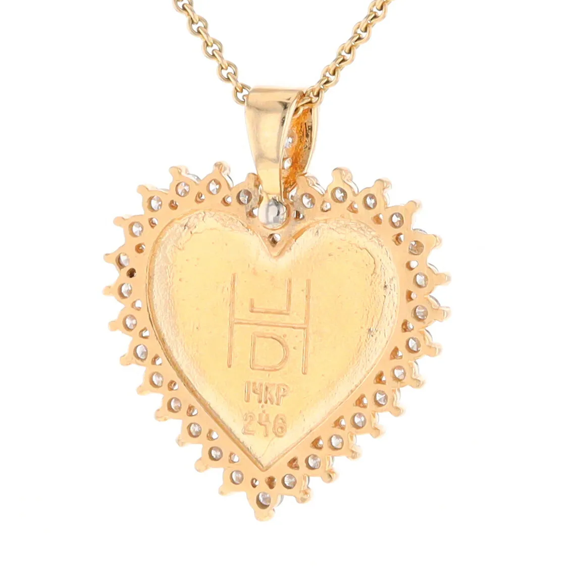 Gold Quartz Necklace Heart Shape Inlaid 1.54ctw Halo Diamond Pendant