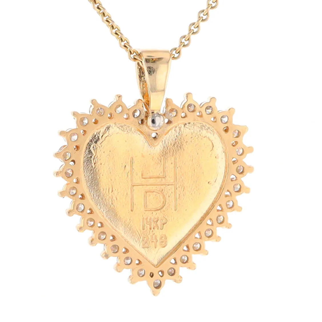 Gold Quartz Necklace Heart Shape Inlaid 1.54ctw Halo Diamond Pendant