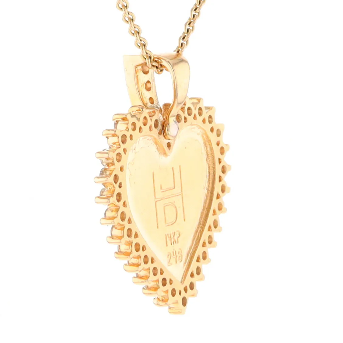 Gold Quartz Necklace Heart Shape Inlaid 1.54ctw Halo Diamond Pendant