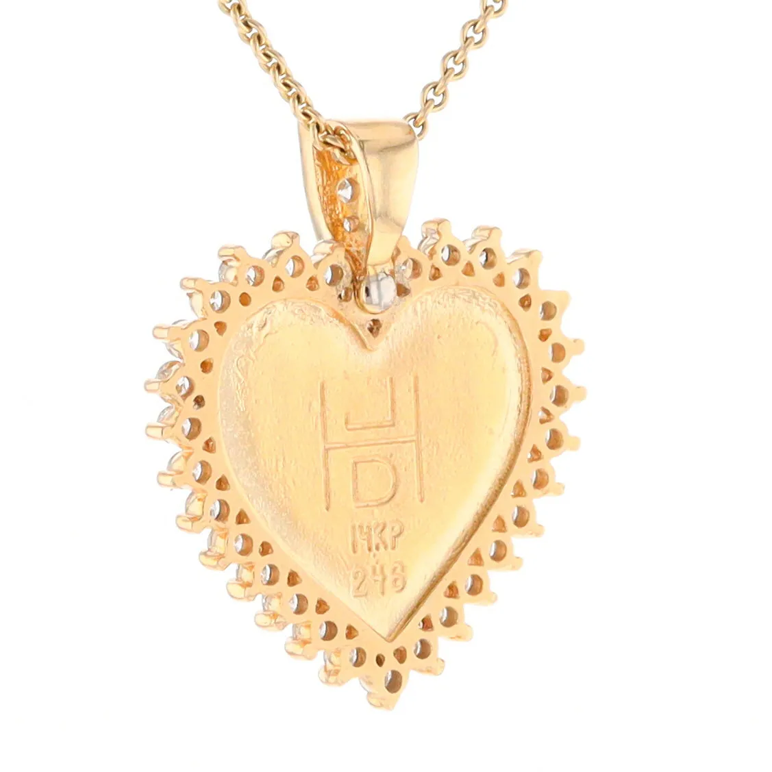 Gold Quartz Necklace Heart Shape Inlaid 1.54ctw Halo Diamond Pendant