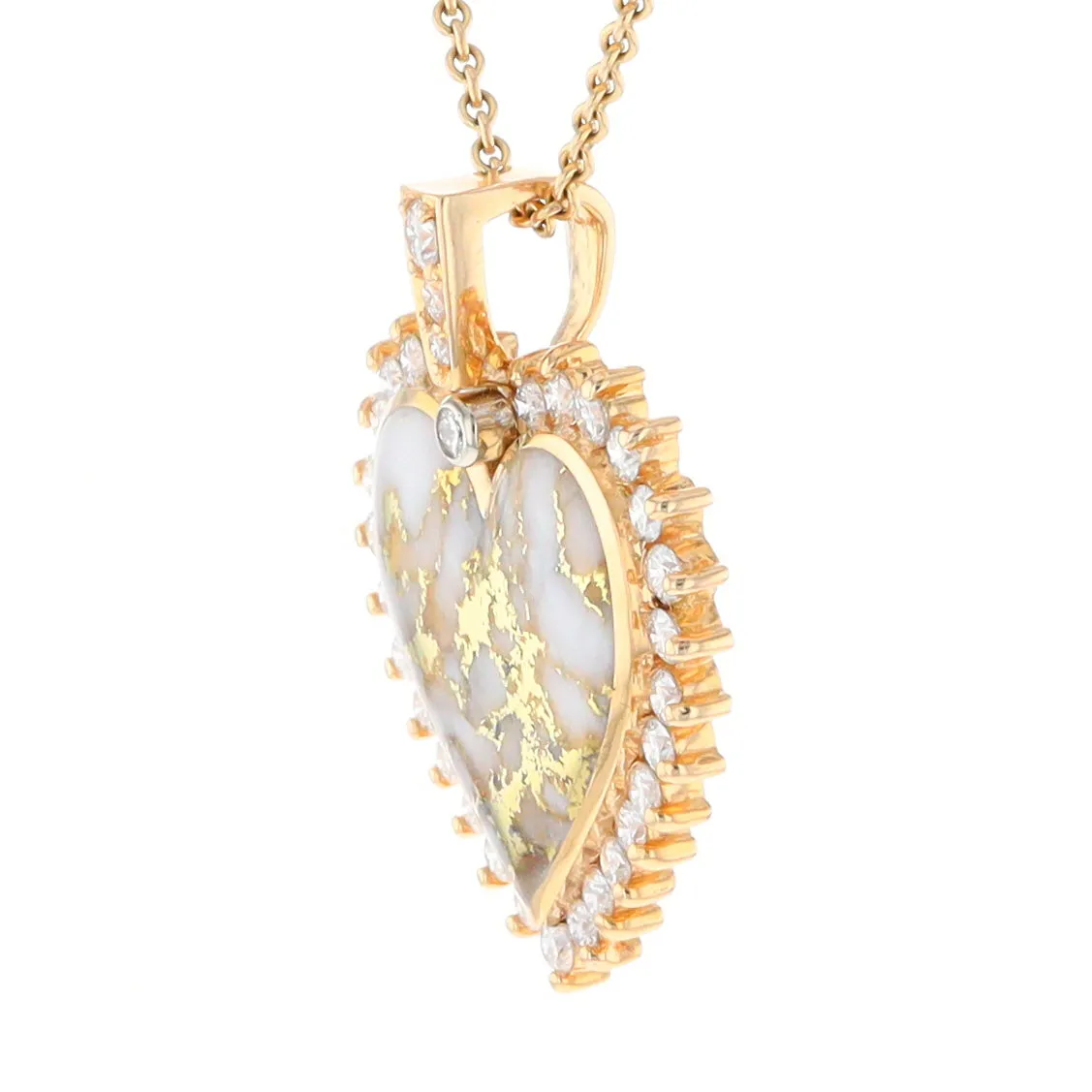 Gold Quartz Necklace Heart Shape Inlaid 1.54ctw Halo Diamond Pendant