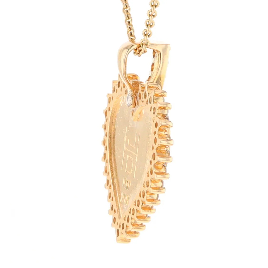 Gold Quartz Necklace Heart Shape Inlaid 1.54ctw Halo Diamond Pendant