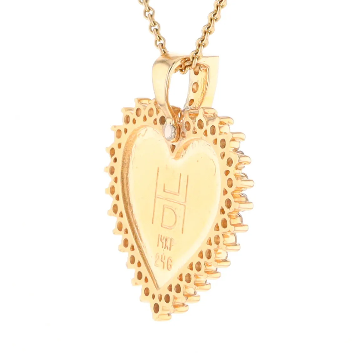 Gold Quartz Necklace Heart Shape Inlaid 1.54ctw Halo Diamond Pendant