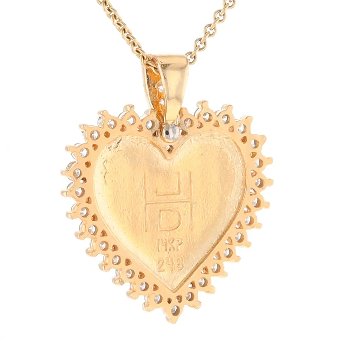 Gold Quartz Necklace Heart Shape Inlaid 1.54ctw Halo Diamond Pendant