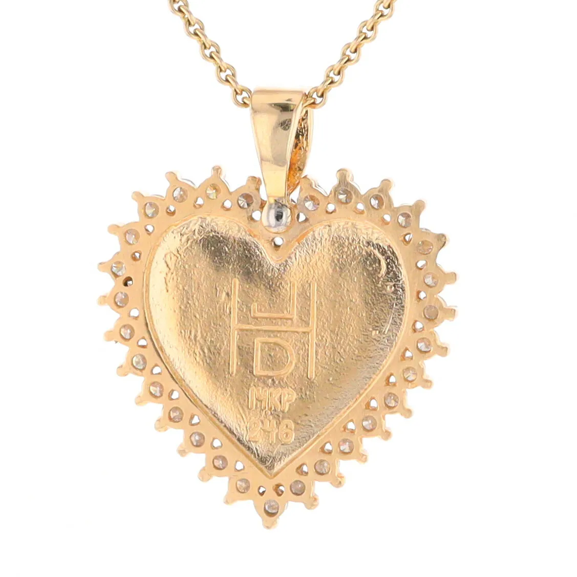 Gold Quartz Necklace Heart Shape Inlaid 1.54ctw Halo Diamond Pendant