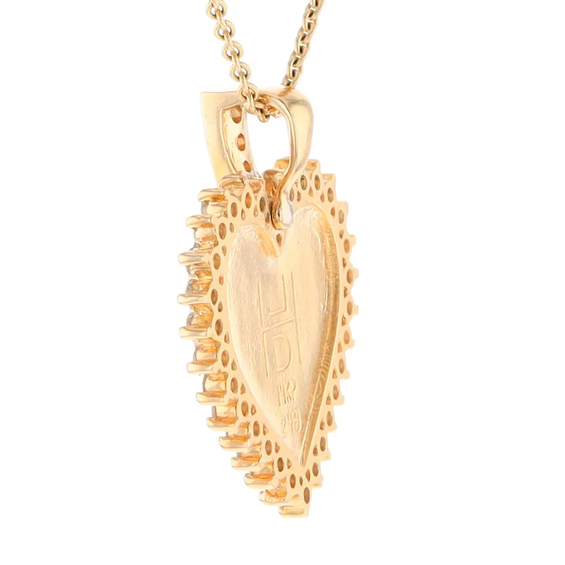 Gold Quartz Necklace Heart Shape Inlaid 1.54ctw Halo Diamond Pendant